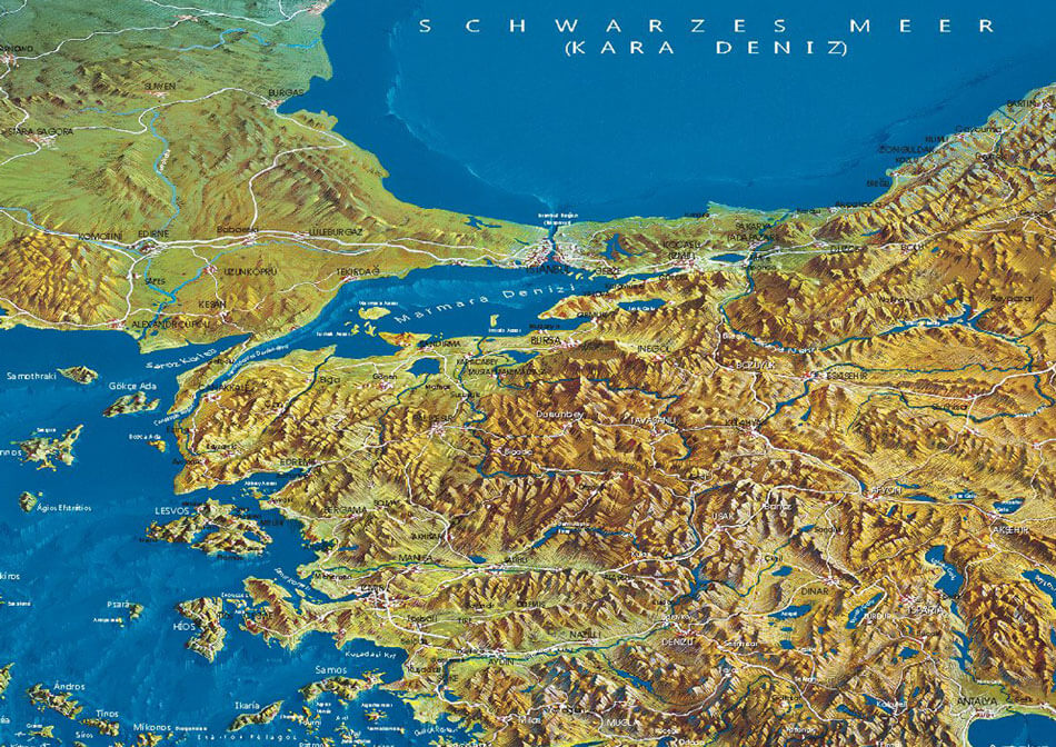 Continental panorama, Adriatic Sea, Aegean Sea, section